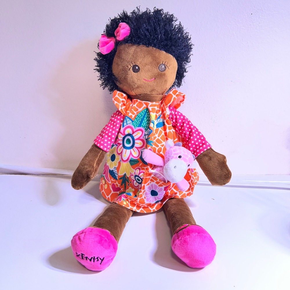 Scentsy 15" Plush Doll Brown Orange Floral Dress Giraffe Buddy Pocket
